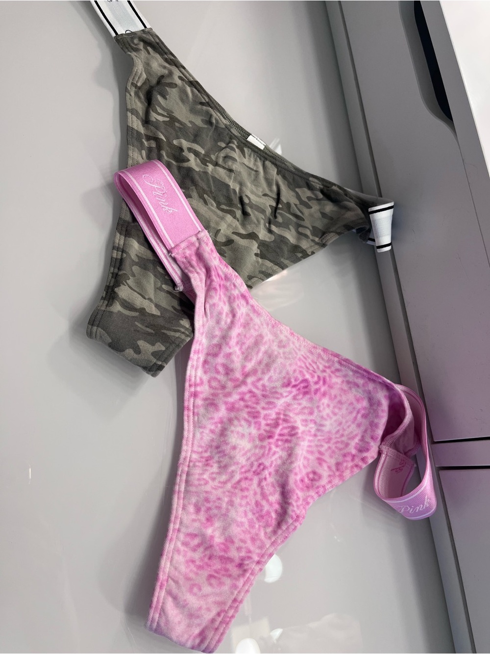 PINK Victoria's Secret Pink Leopard & Green Camo Thong Duo vs large cotton